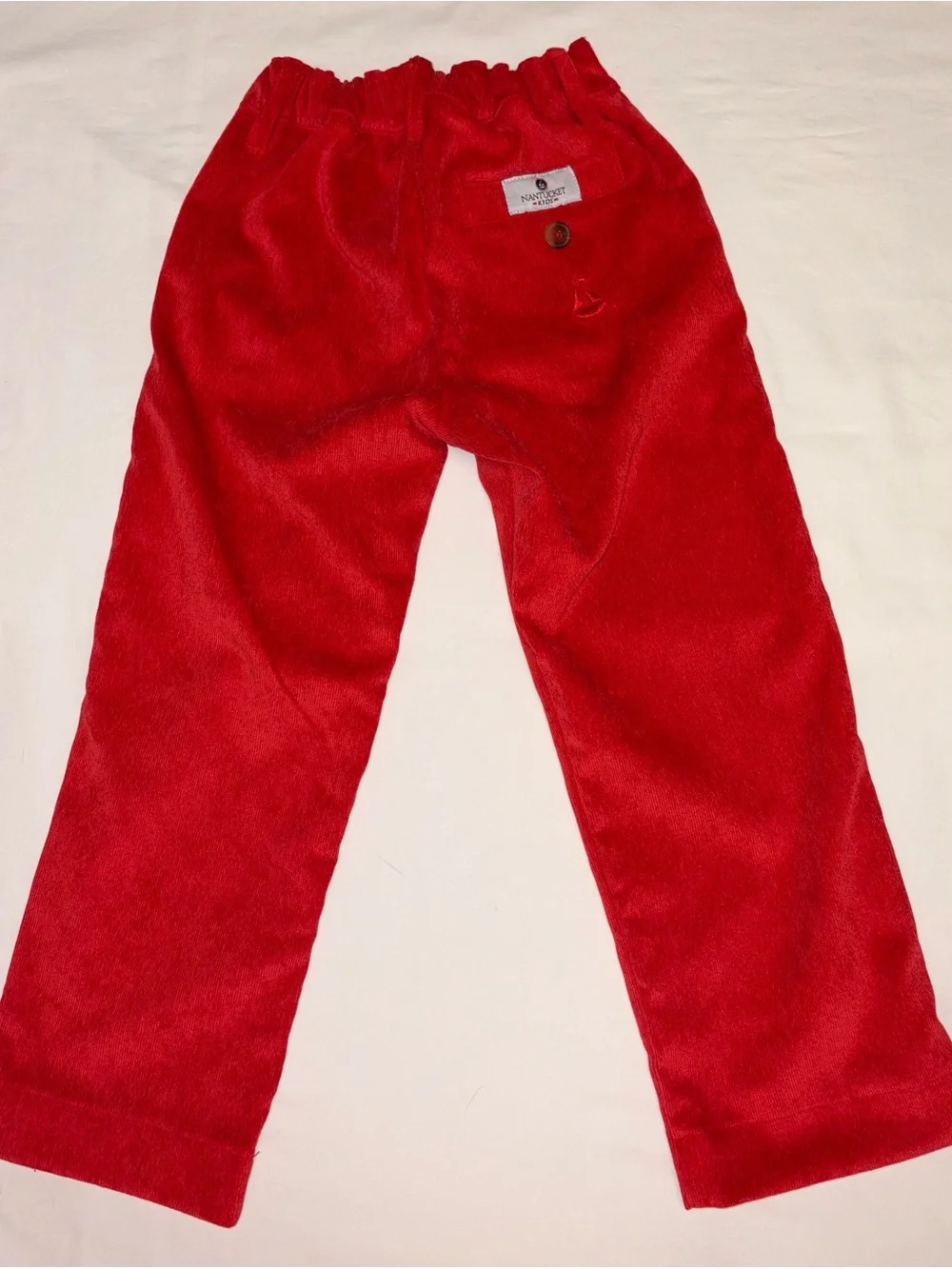 Nantucket Kids red corduroy pants elastic back waist sailboat applique sz4T NWOT